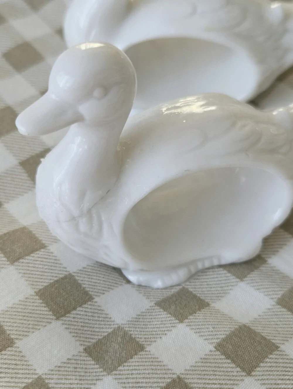 Vintage Set Of 6 White Ceramic / Porcelain Duck Napkin Rings